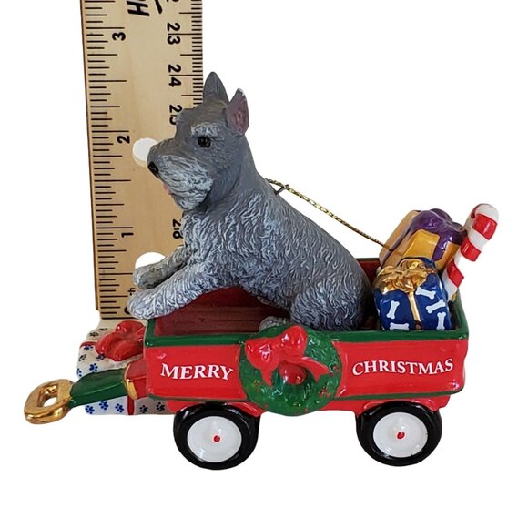 Danbury Mint 2011 Annual Mini Schnauzer Dog Ornament Merry Christmas Red Wagon - Picture 8 of 8